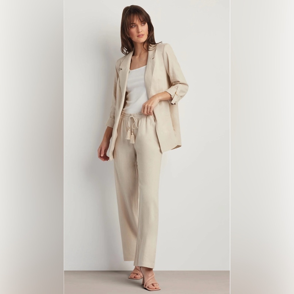 Ellen Tracy Women's Beige Linen Blend Wide Leg Pant. Size Small #1743
